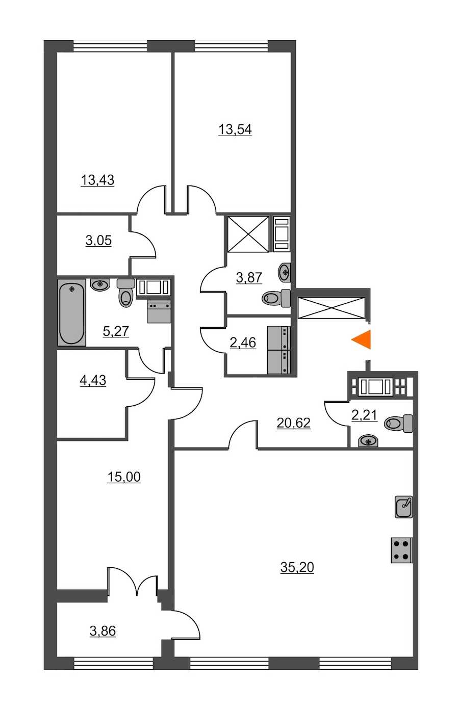 Трехкомнатная квартира в : площадь 119.08 м2 , этаж: 6 – купить в Санкт-Петербурге
